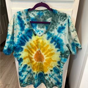 Hanes Tie-Dye V-Neck Tee - Blue and Yellow